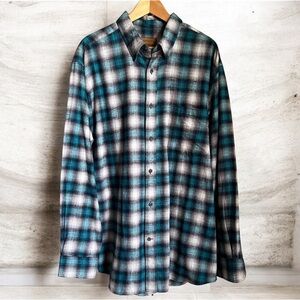 St. John’s Bay Shirt XL TALL Blue Plaid Flannel Button Up Long Sleeve Cotton